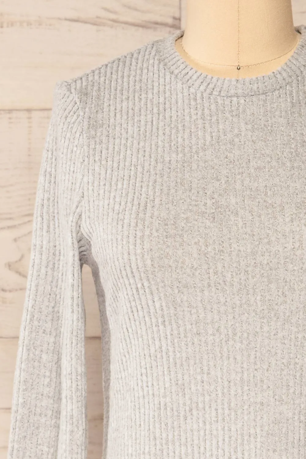 Seia Light Grey | Long Sleeve Ribbed Short Dress