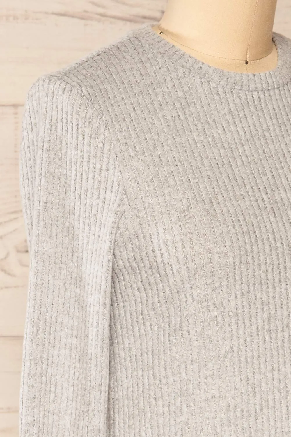 Seia Light Grey | Long Sleeve Ribbed Short Dress