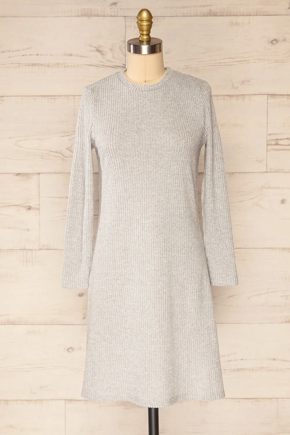Seia Light Grey | Long Sleeve Ribbed Short Dress