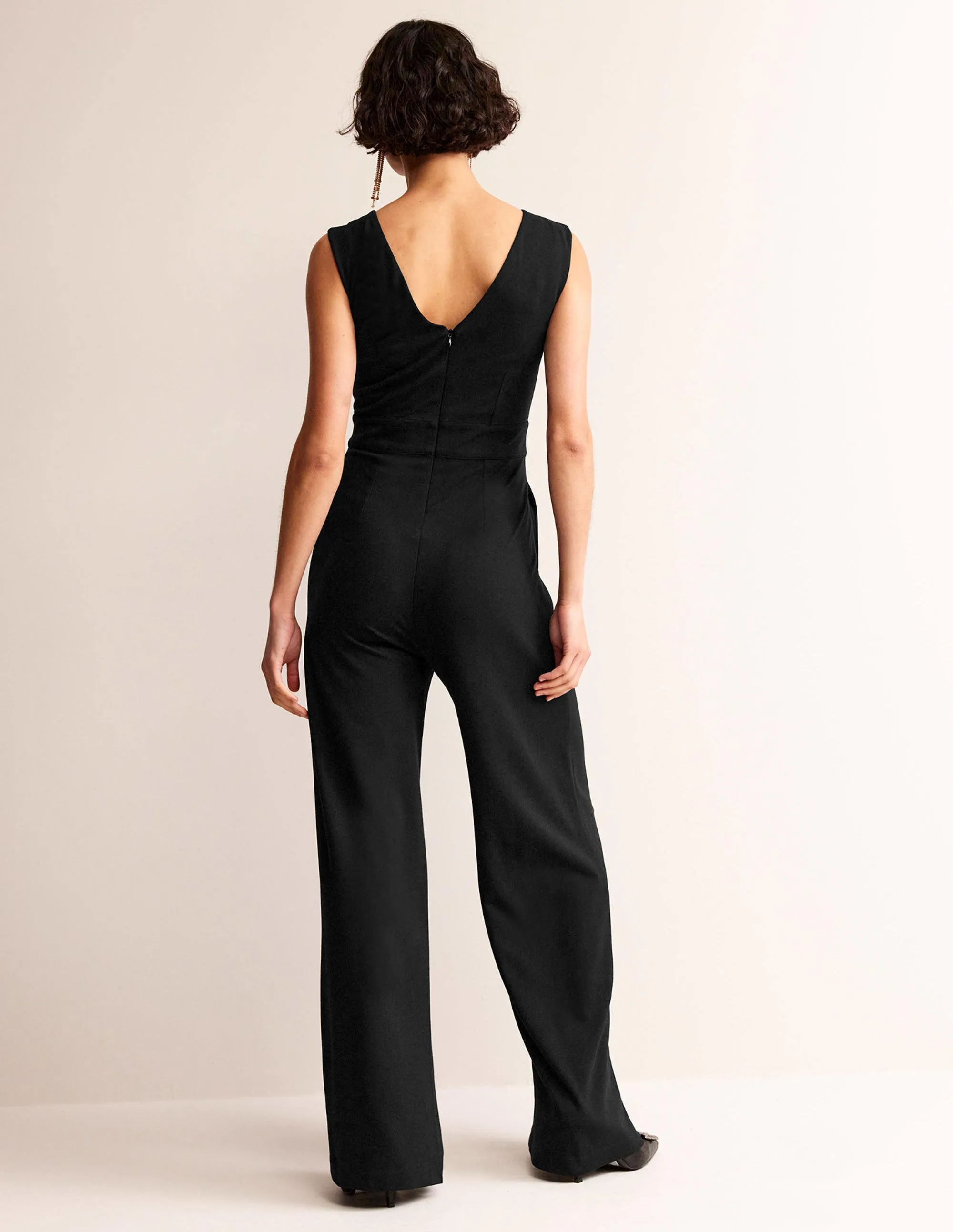 Sleeveless Ponte Jumpsuit-Black