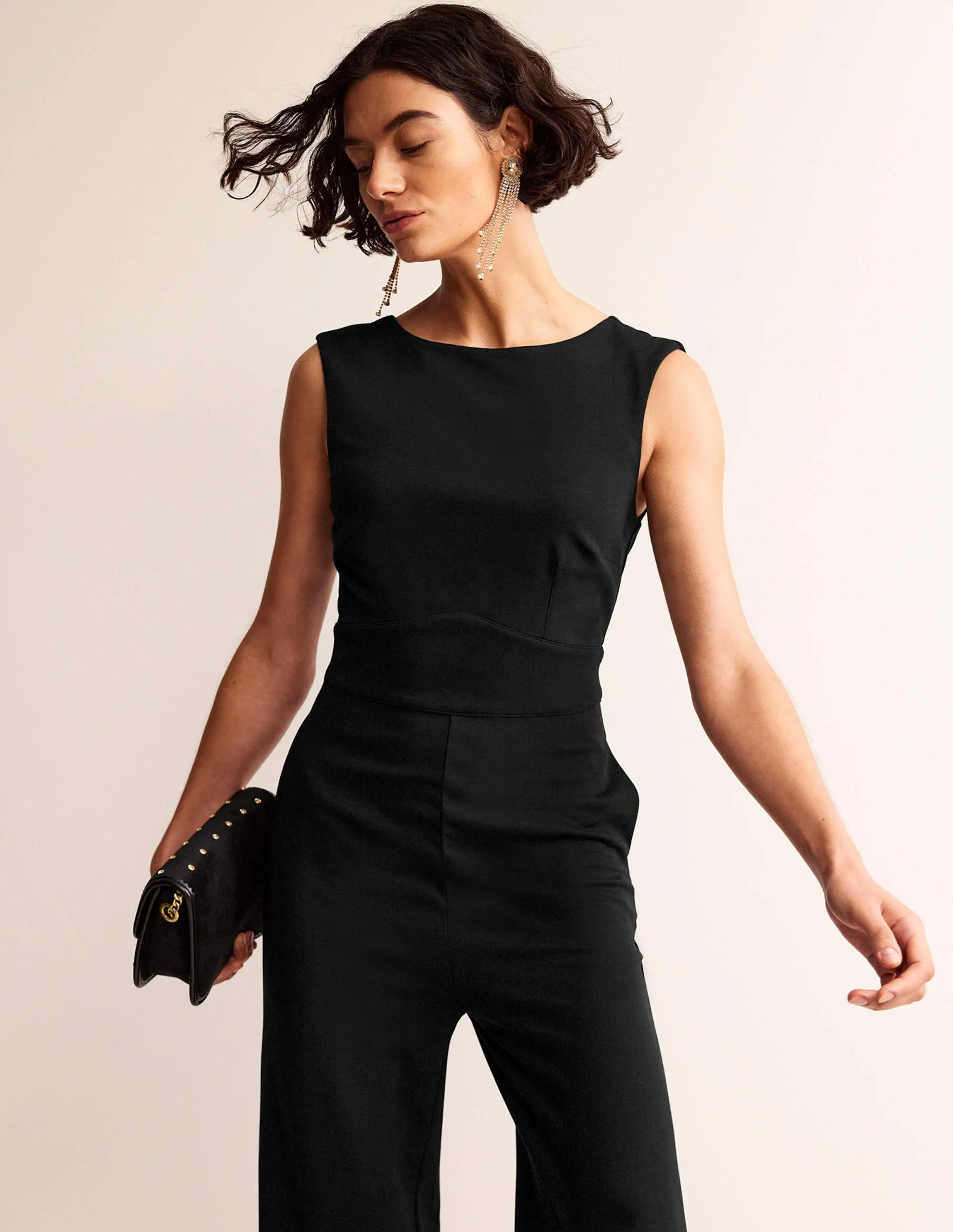 Sleeveless Ponte Jumpsuit-Black