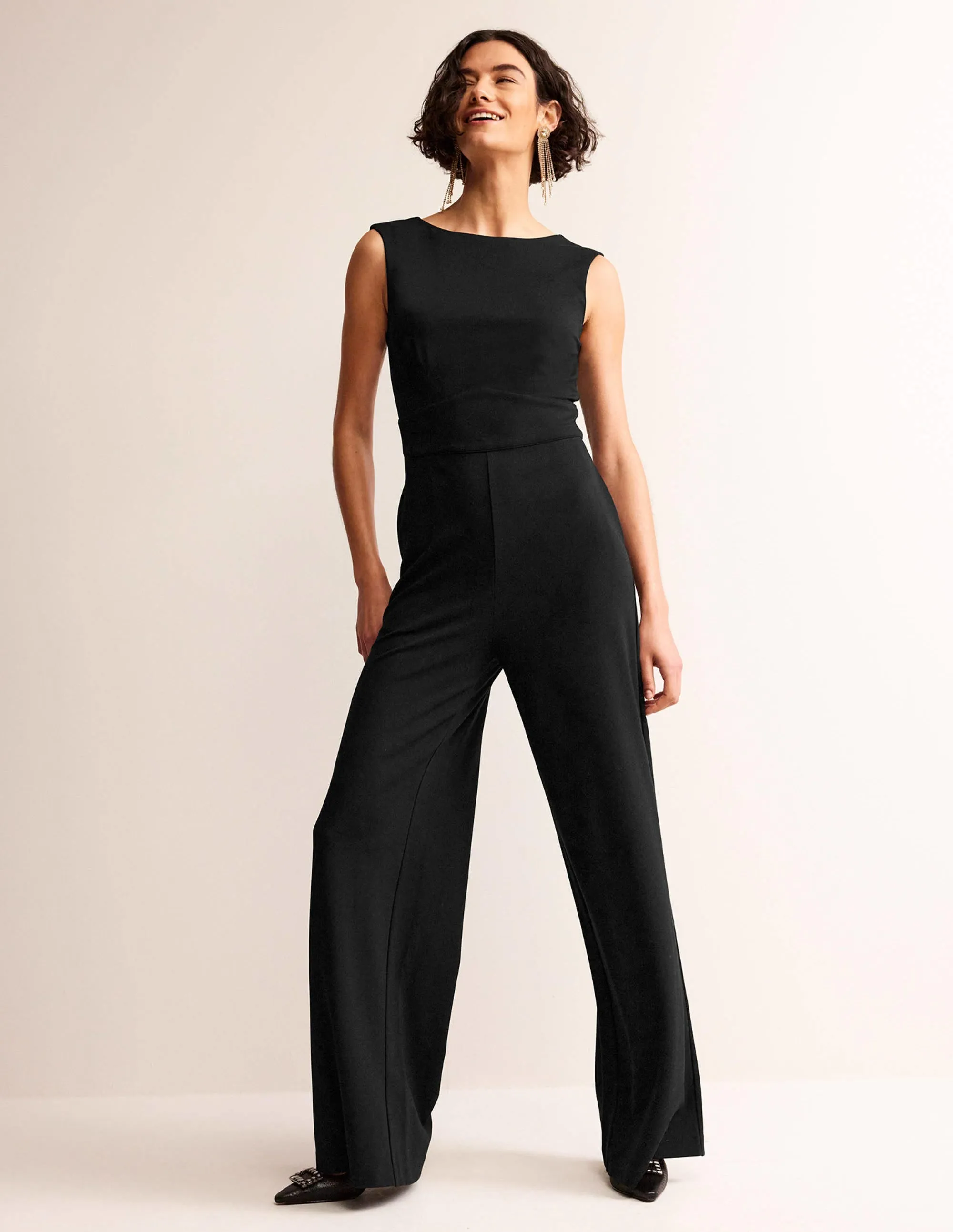 Sleeveless Ponte Jumpsuit-Black