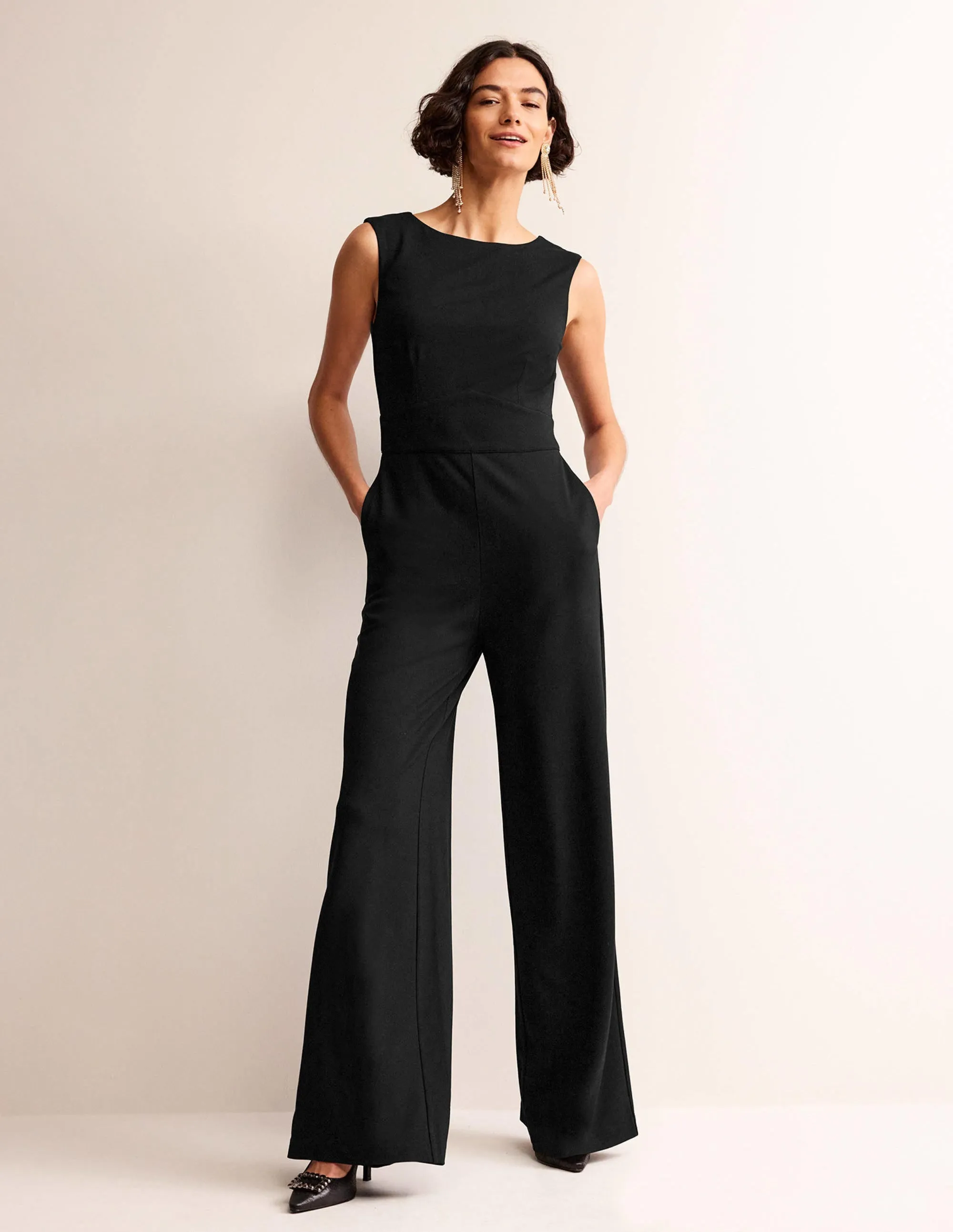 Sleeveless Ponte Jumpsuit-Black