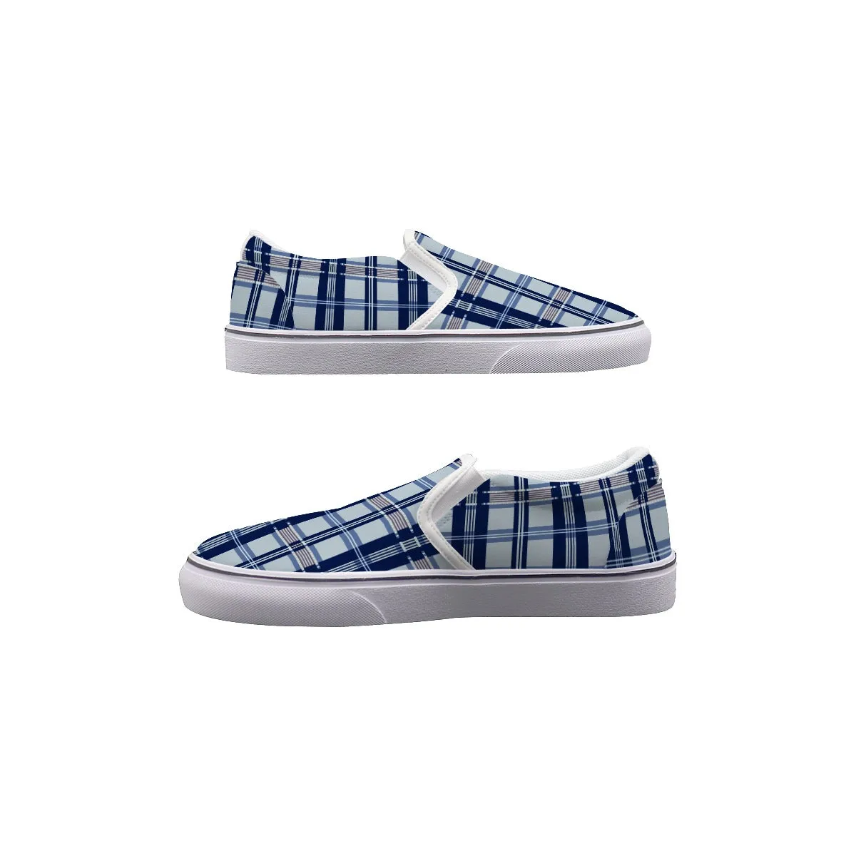 So#10 Men's Slip On Sneakers, blue plaid, print