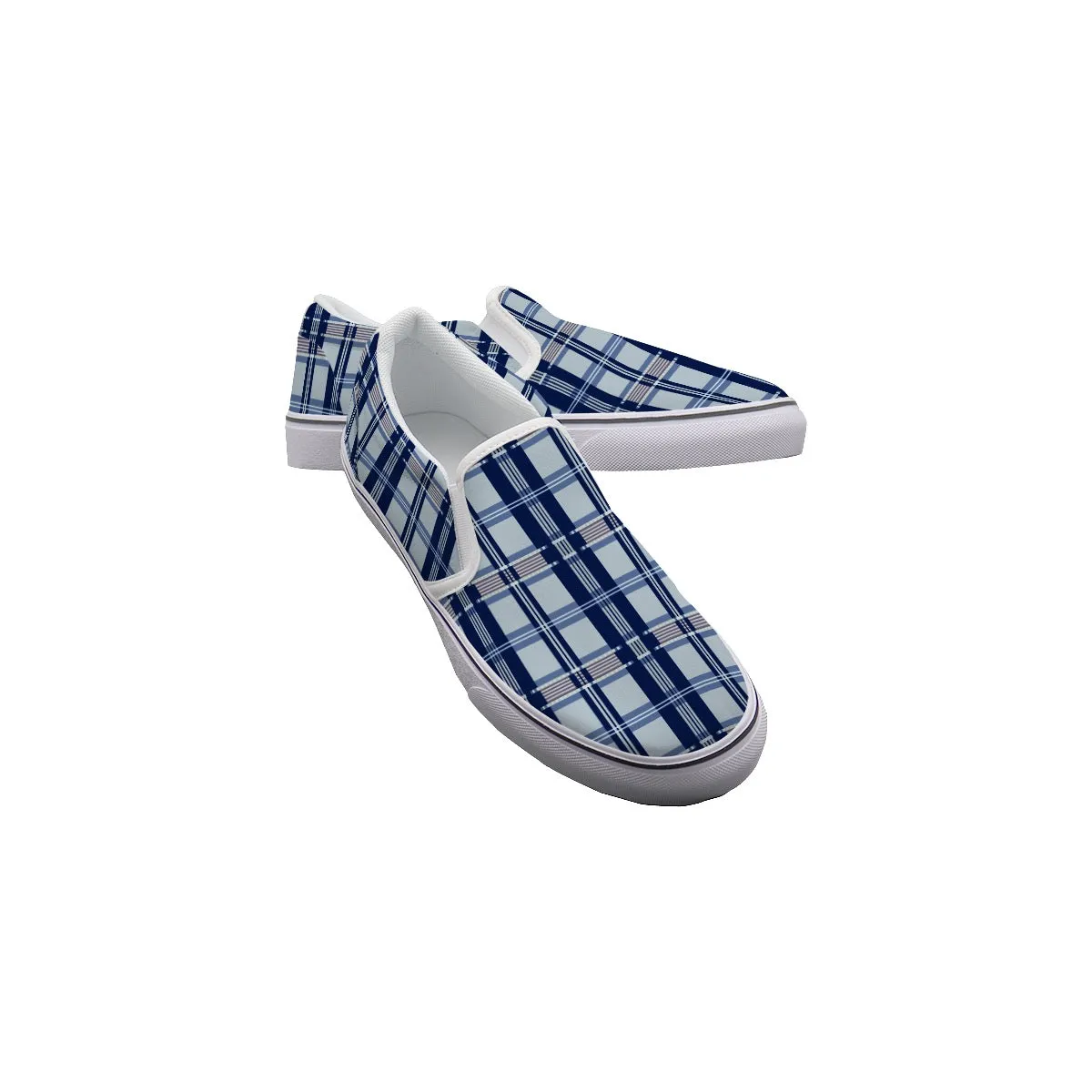 So#10 Men's Slip On Sneakers, blue plaid, print