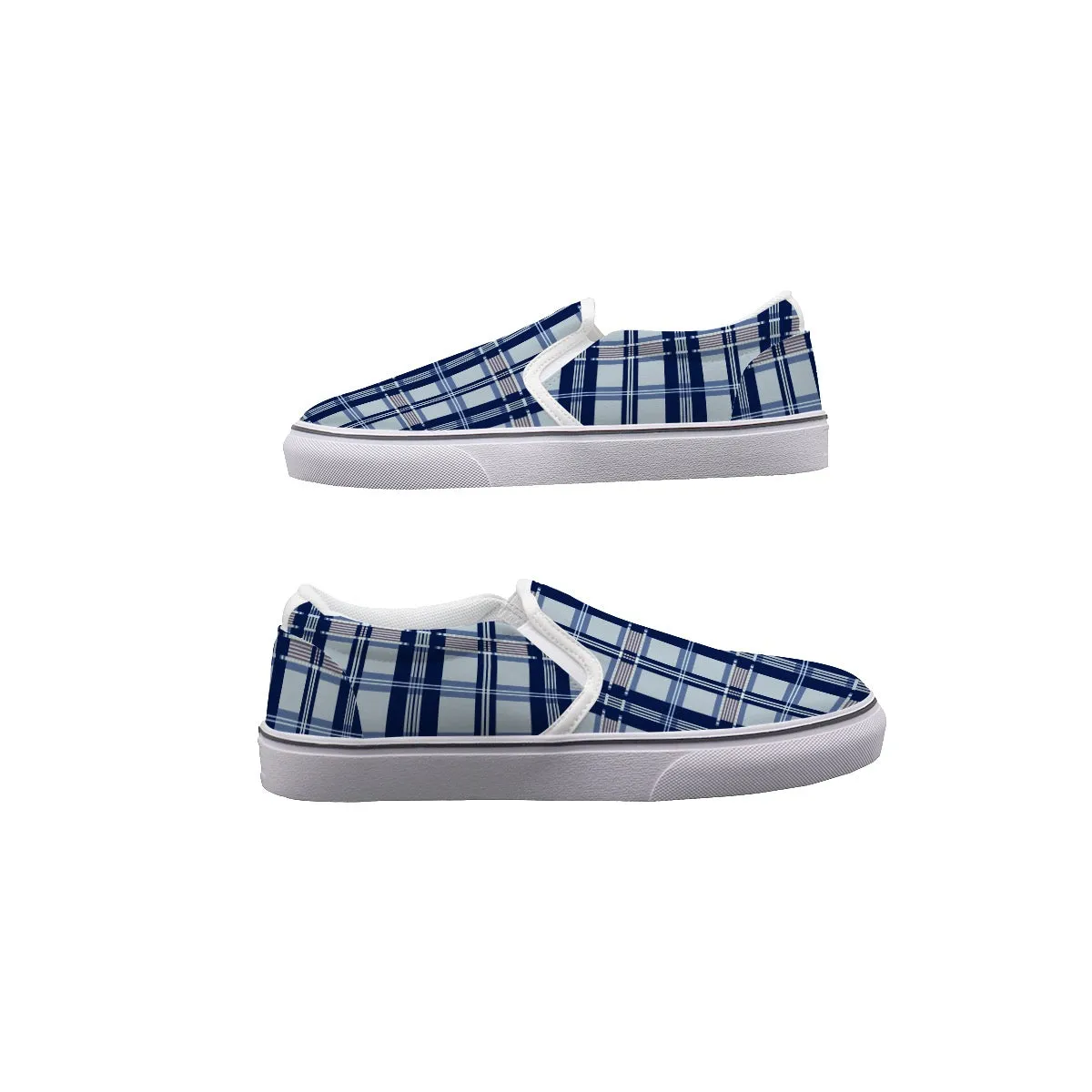 So#10 Men's Slip On Sneakers, blue plaid, print