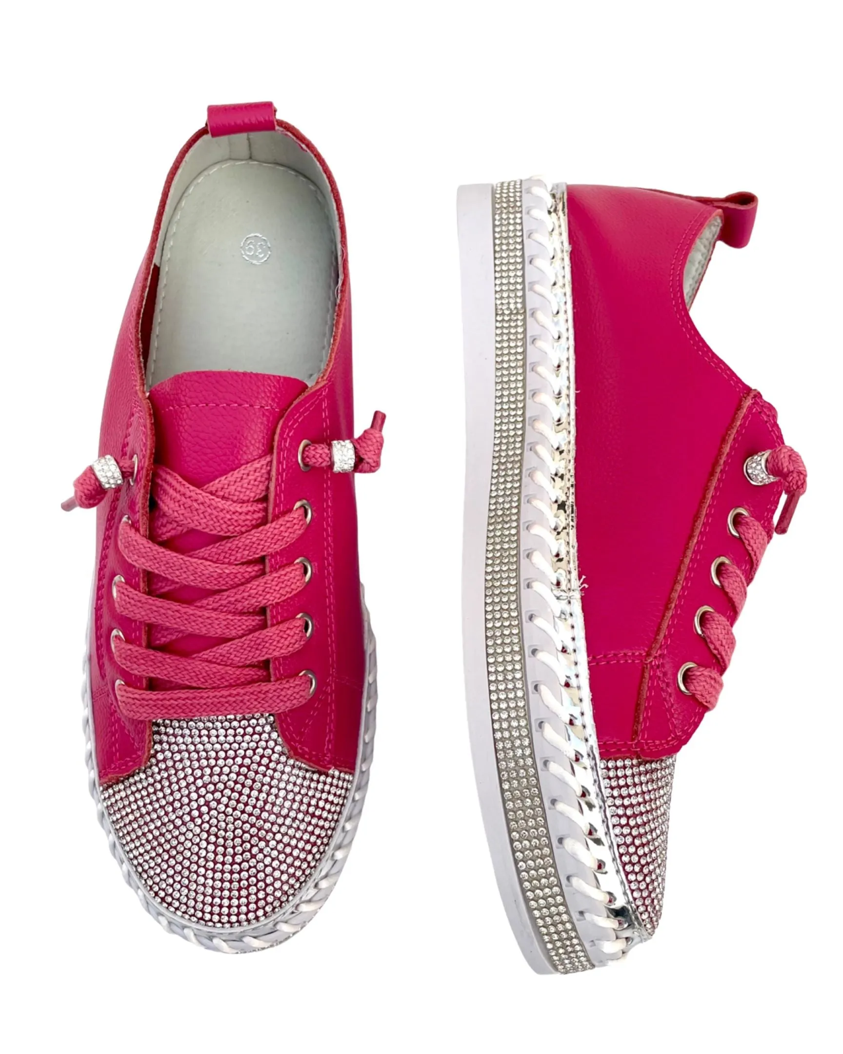 Sparkle Toes Diamante Leather Sneakers