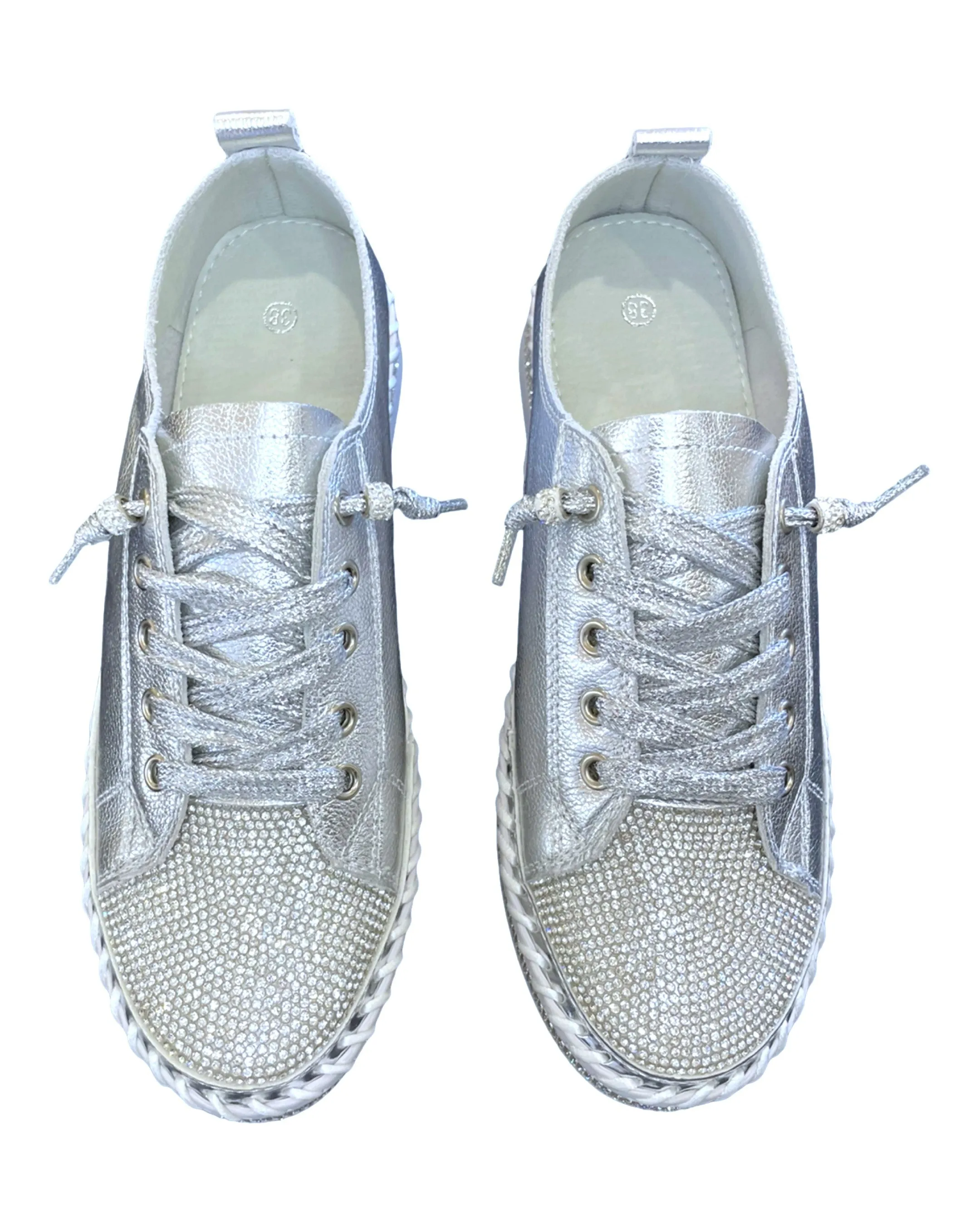 Sparkle Toes Diamante Leather Sneakers