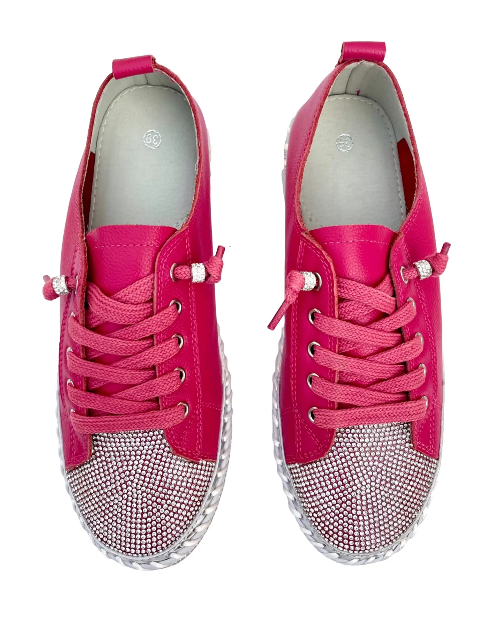Sparkle Toes Diamante Leather Sneakers