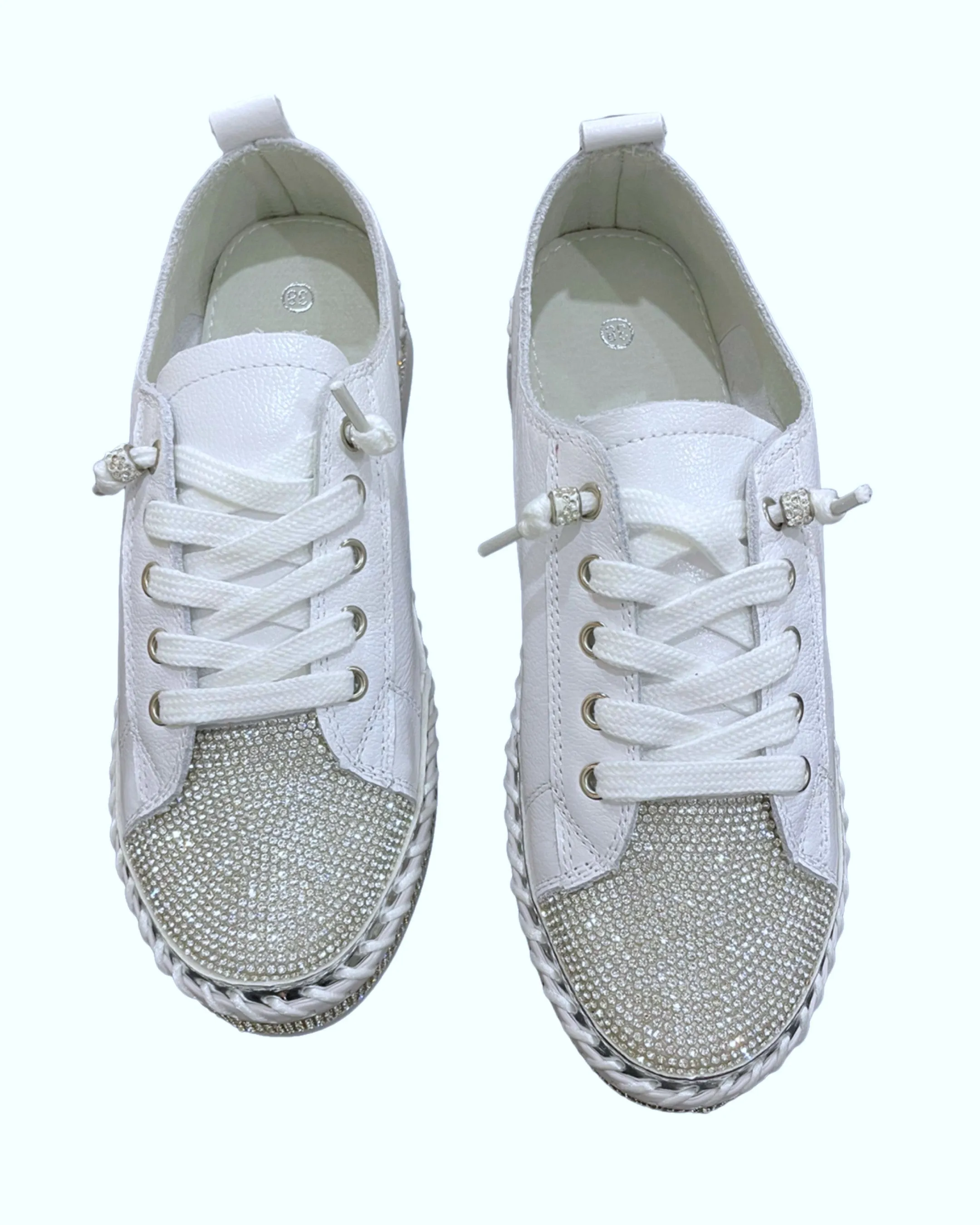Sparkle Toes Diamante Leather Sneakers