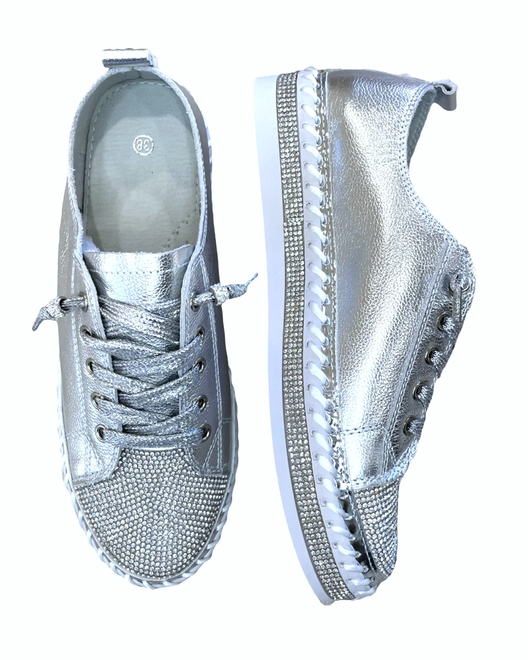 Sparkle Toes Diamante Leather Sneakers