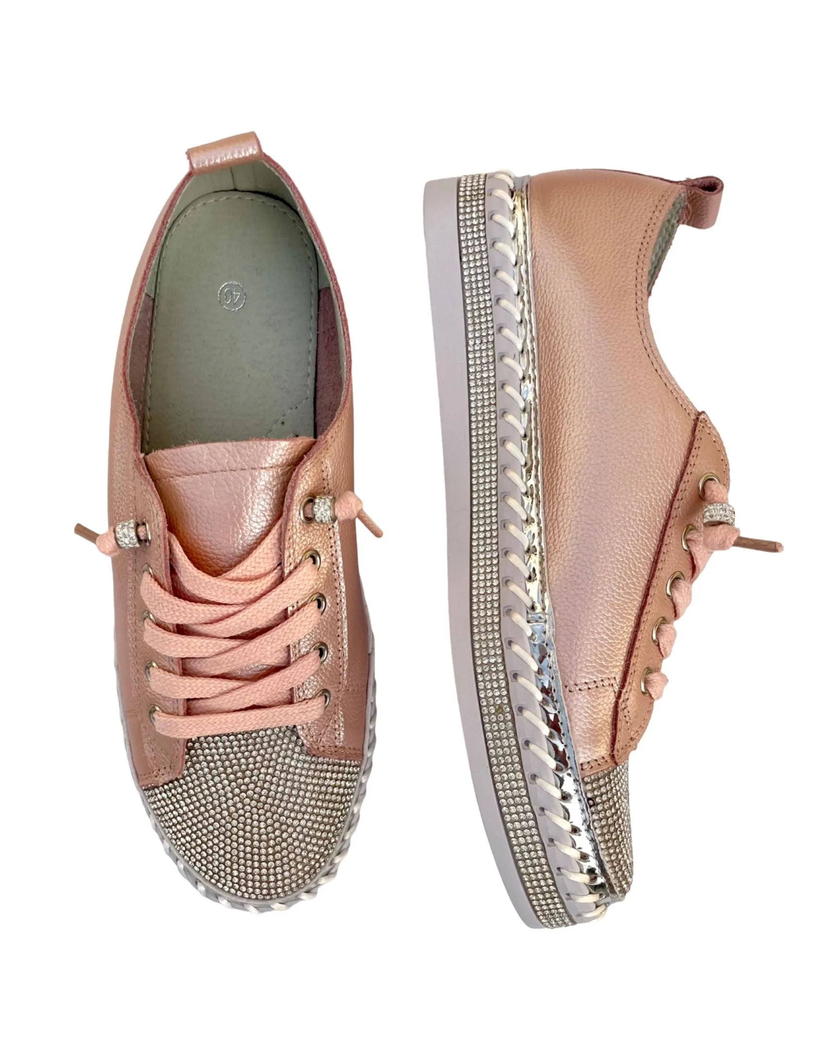 Sparkle Toes Diamante Leather Sneakers