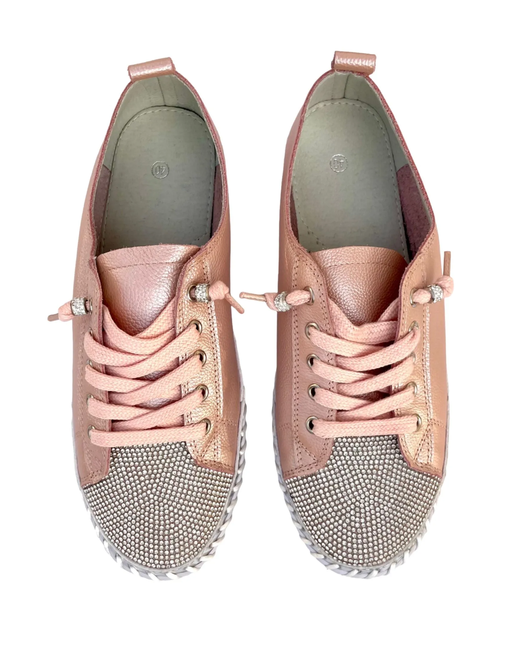 Sparkle Toes Diamante Leather Sneakers