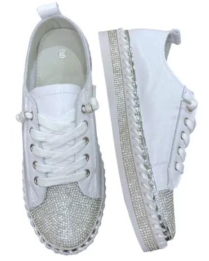 Sparkle Toes Diamante Leather Sneakers