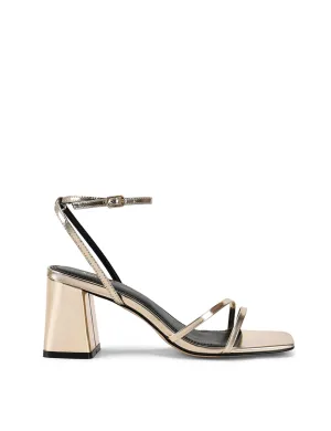 Starling Strappy Block Heels - Gold Mirror Metallic Leather