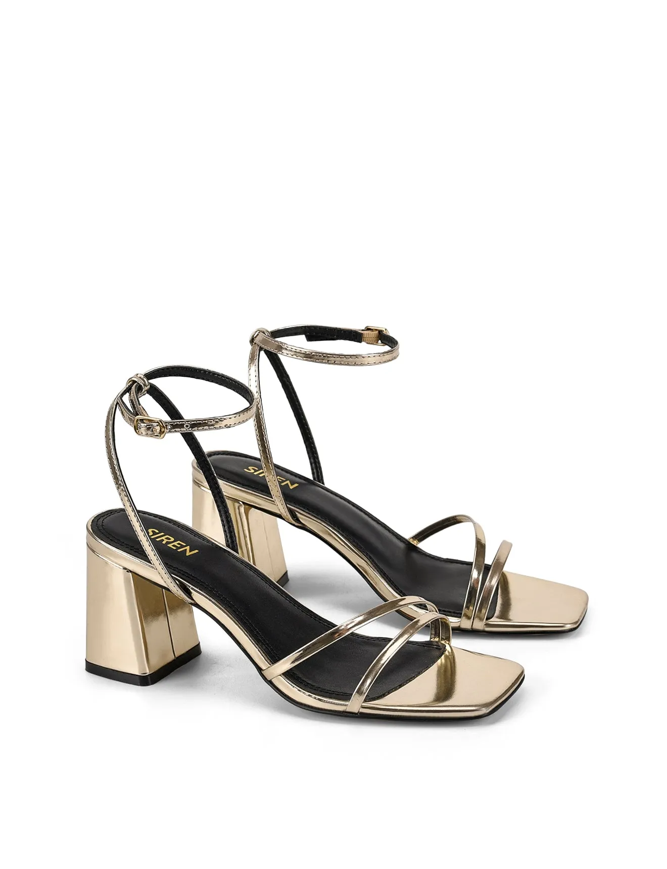 Starling Strappy Block Heels - Gold Mirror Metallic Leather
