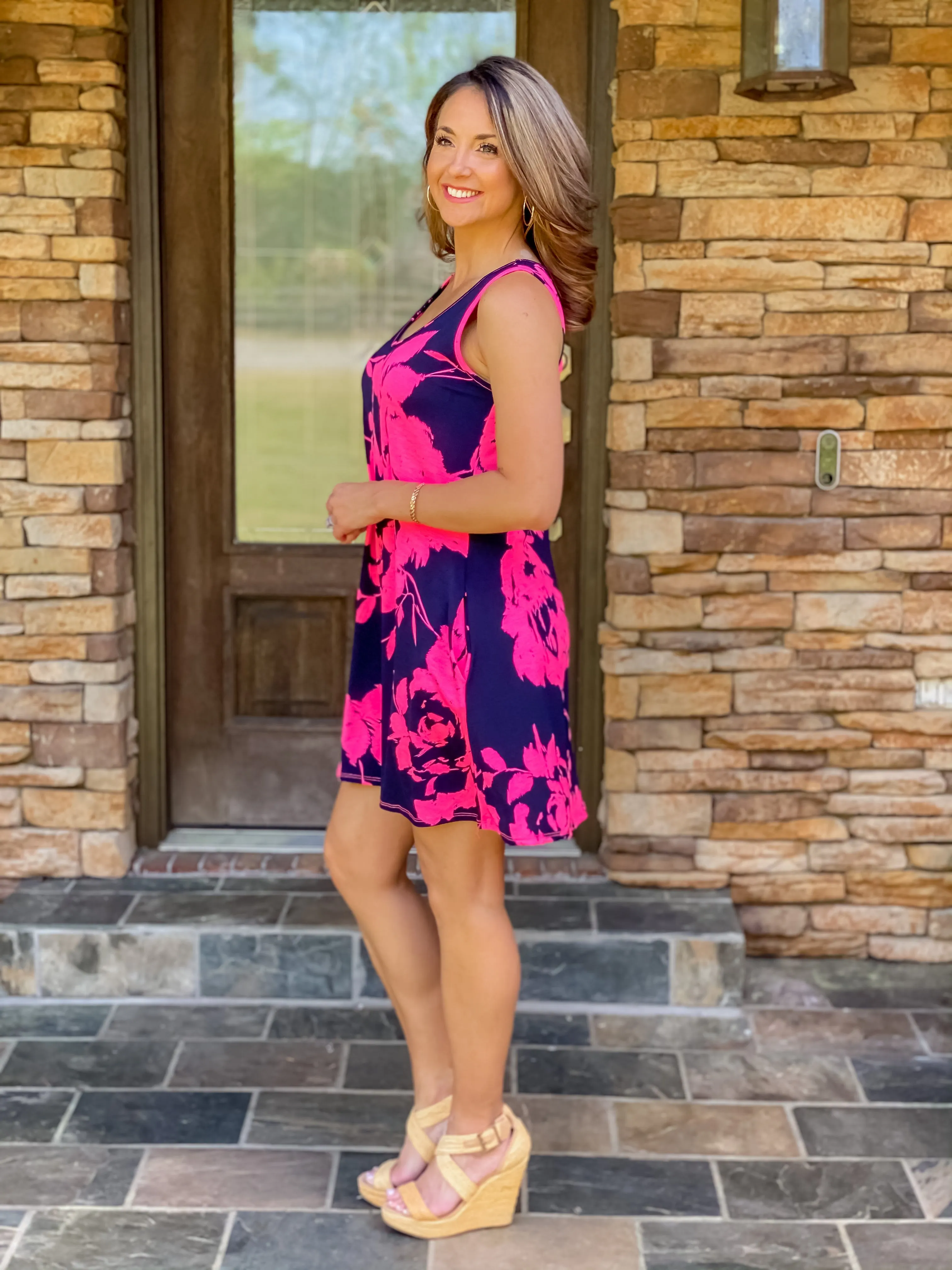 The Maricela Dress (Navy & Pink)