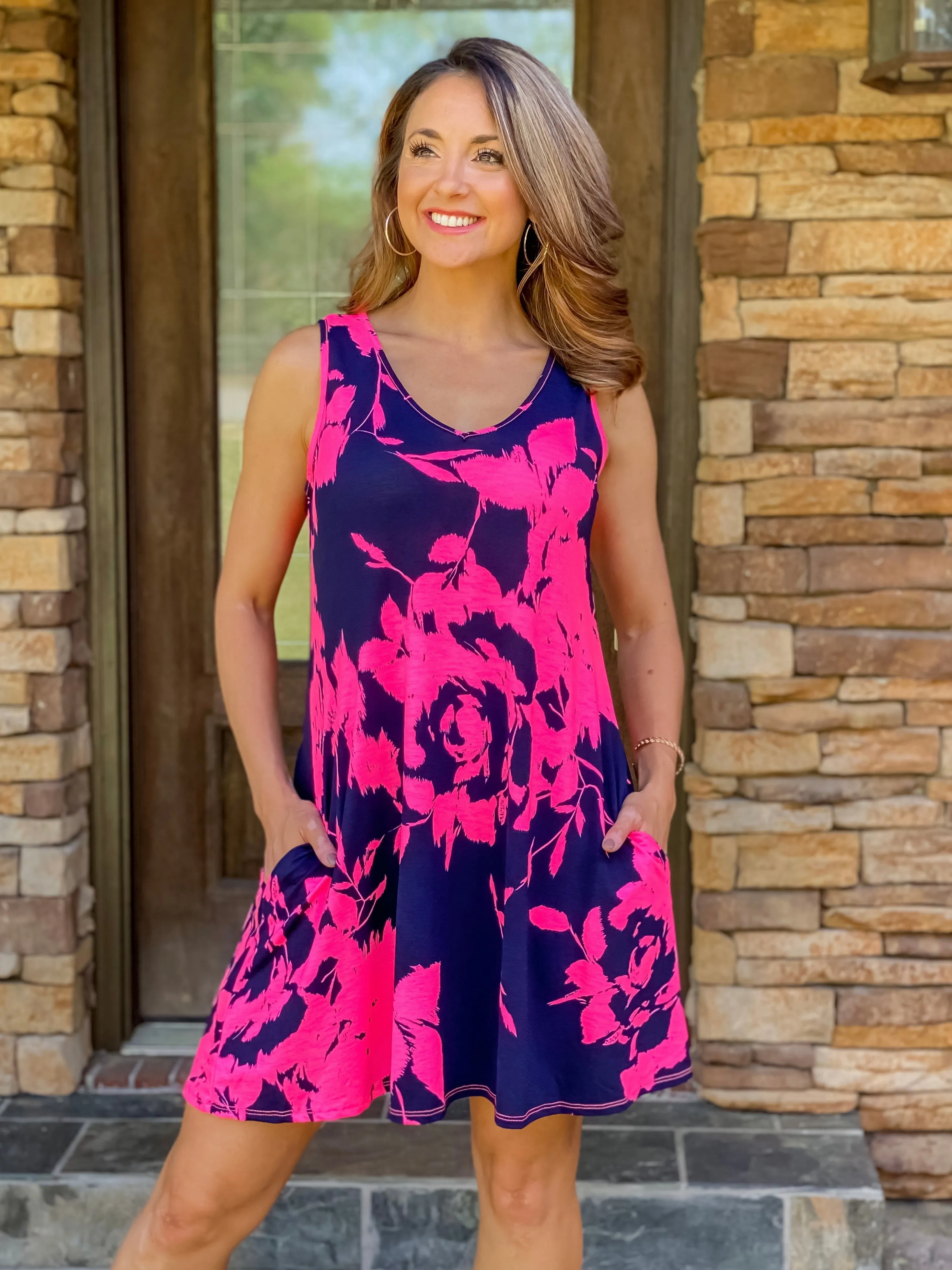 The Maricela Dress (Navy & Pink)