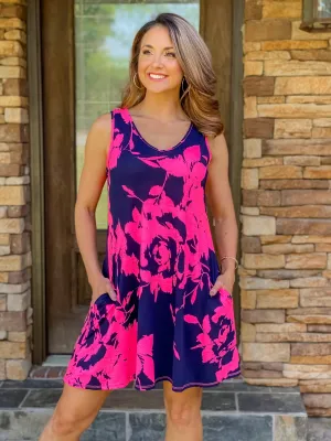 The Maricela Dress (Navy & Pink)