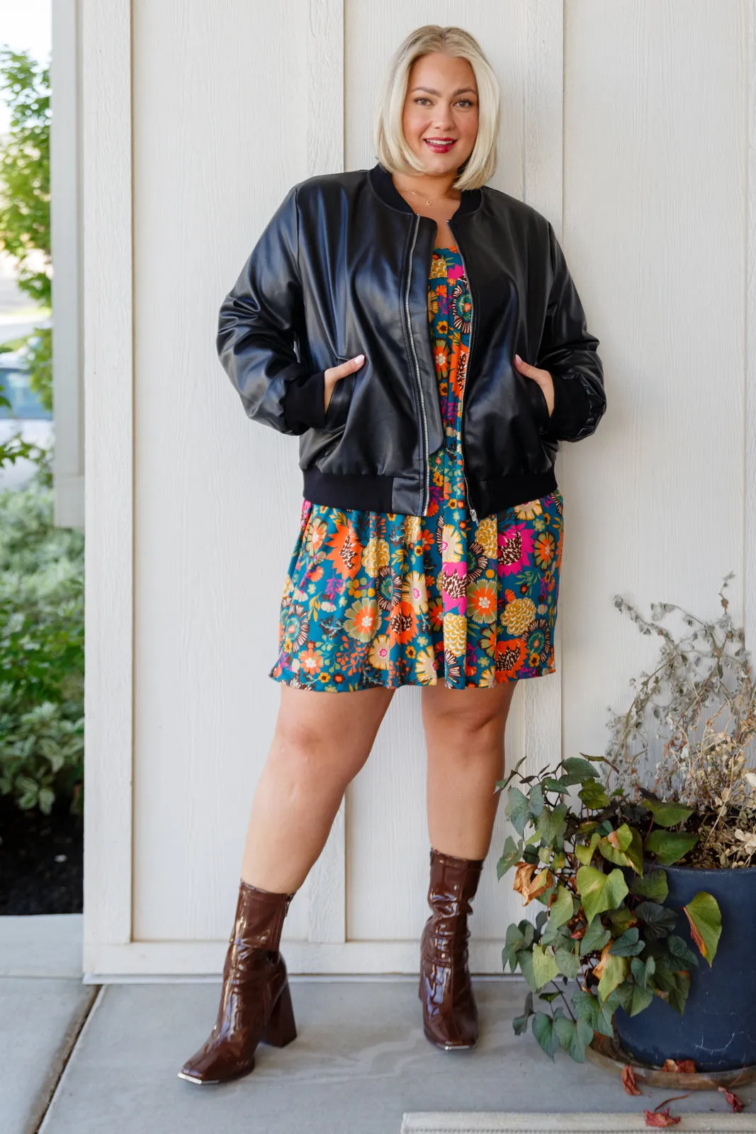This Is It Faux Leather Bomber Jacket In Black (Reg & Curvy)