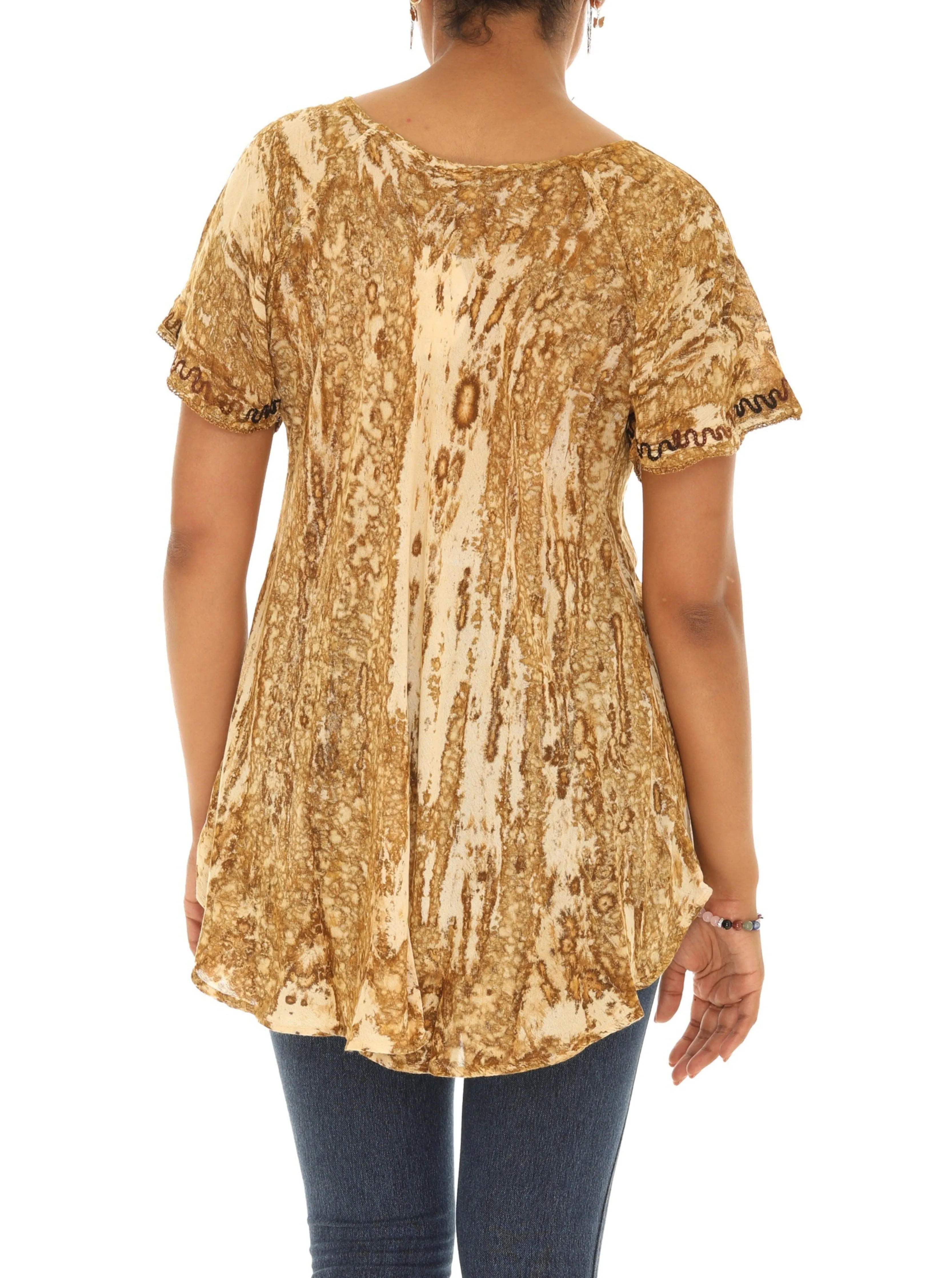 Tie-Dye Scoop Neck Three-Quarter Sleeve Tunic