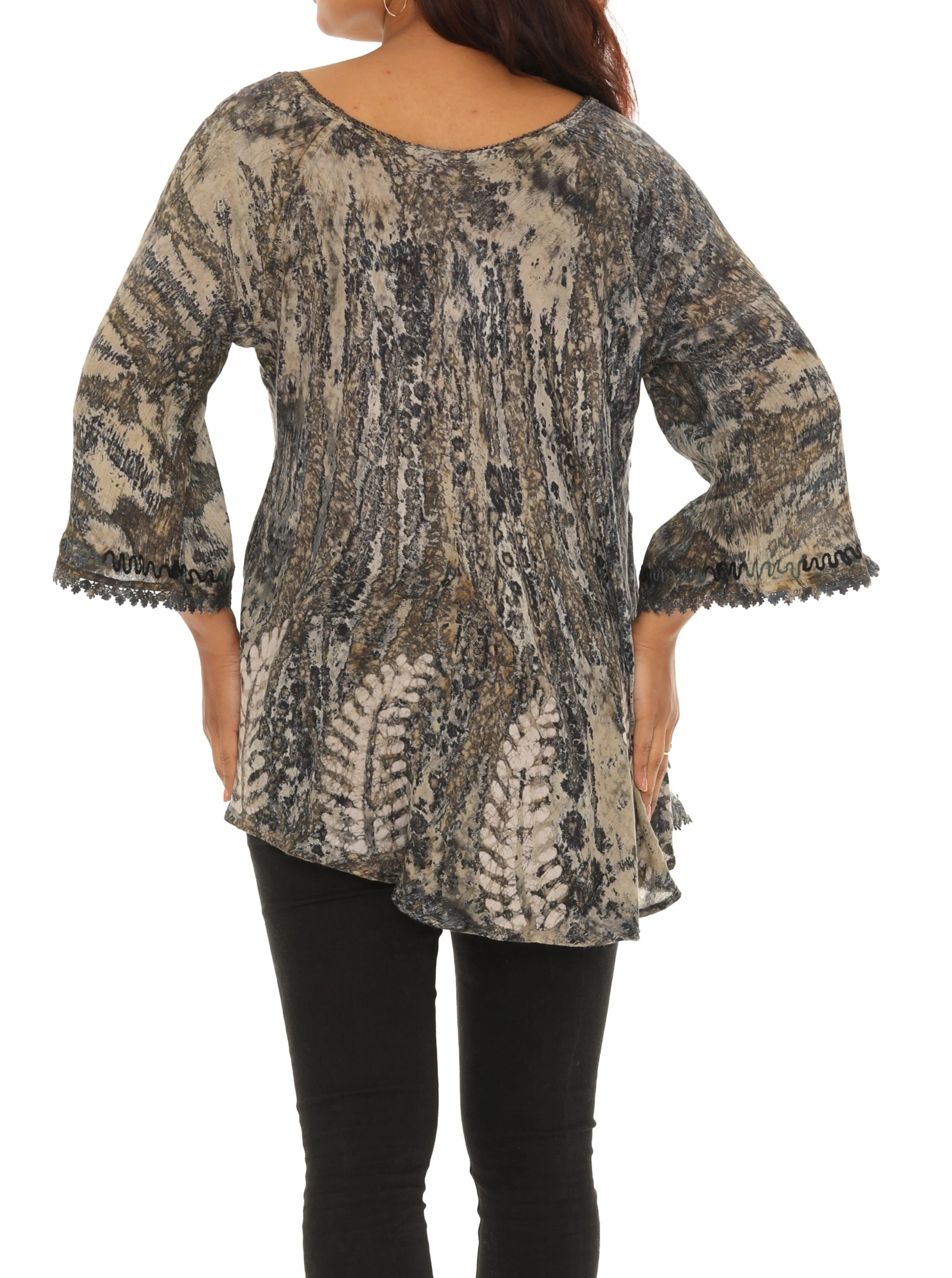 Tie-Dye Scoop Neck Three-Quarter Sleeve Tunic
