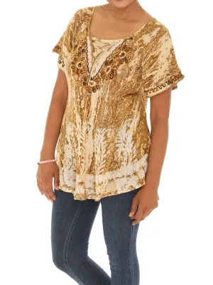 Tie-Dye Scoop Neck Three-Quarter Sleeve Tunic