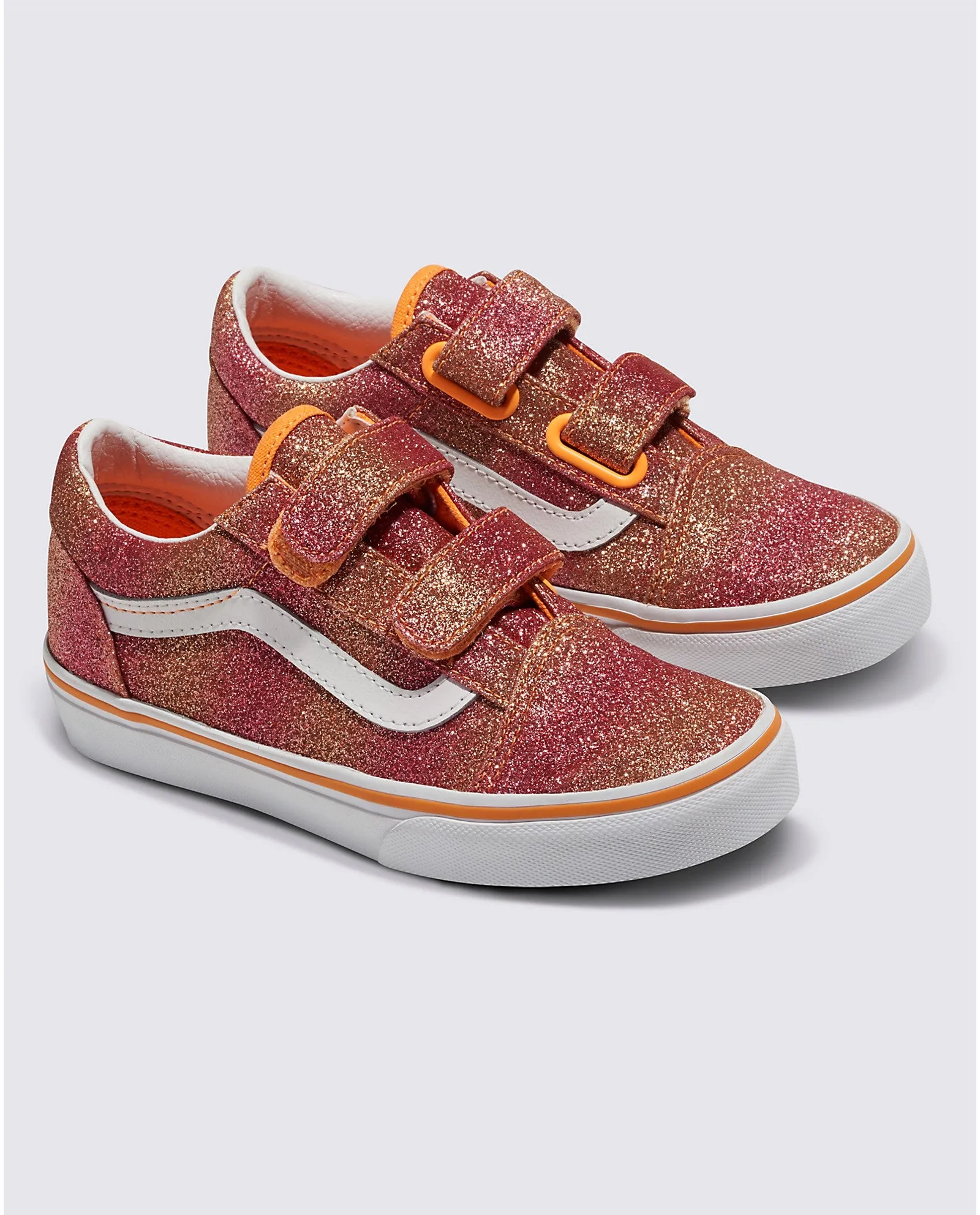 VANS Kids Old Skool V Trainers - Sunrise Glitter / White