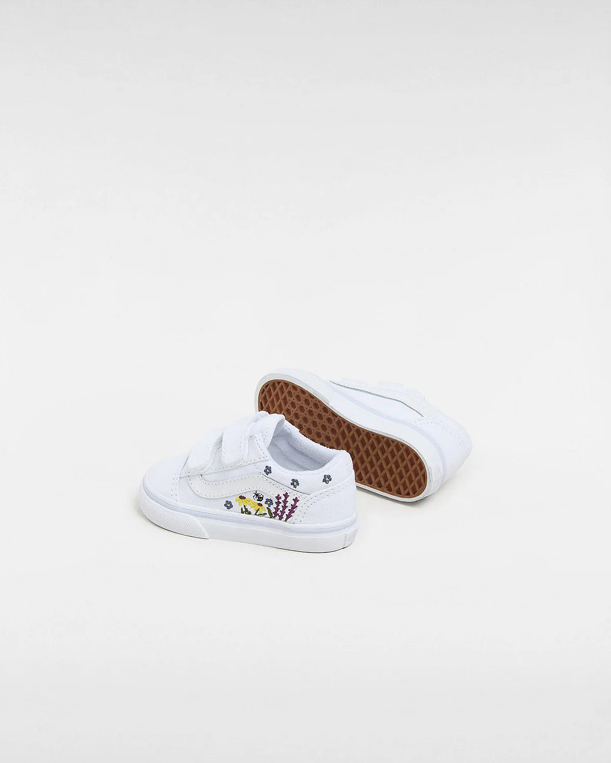 VANS Toddler Old Skool V Floral Embroidery Trainers - True White