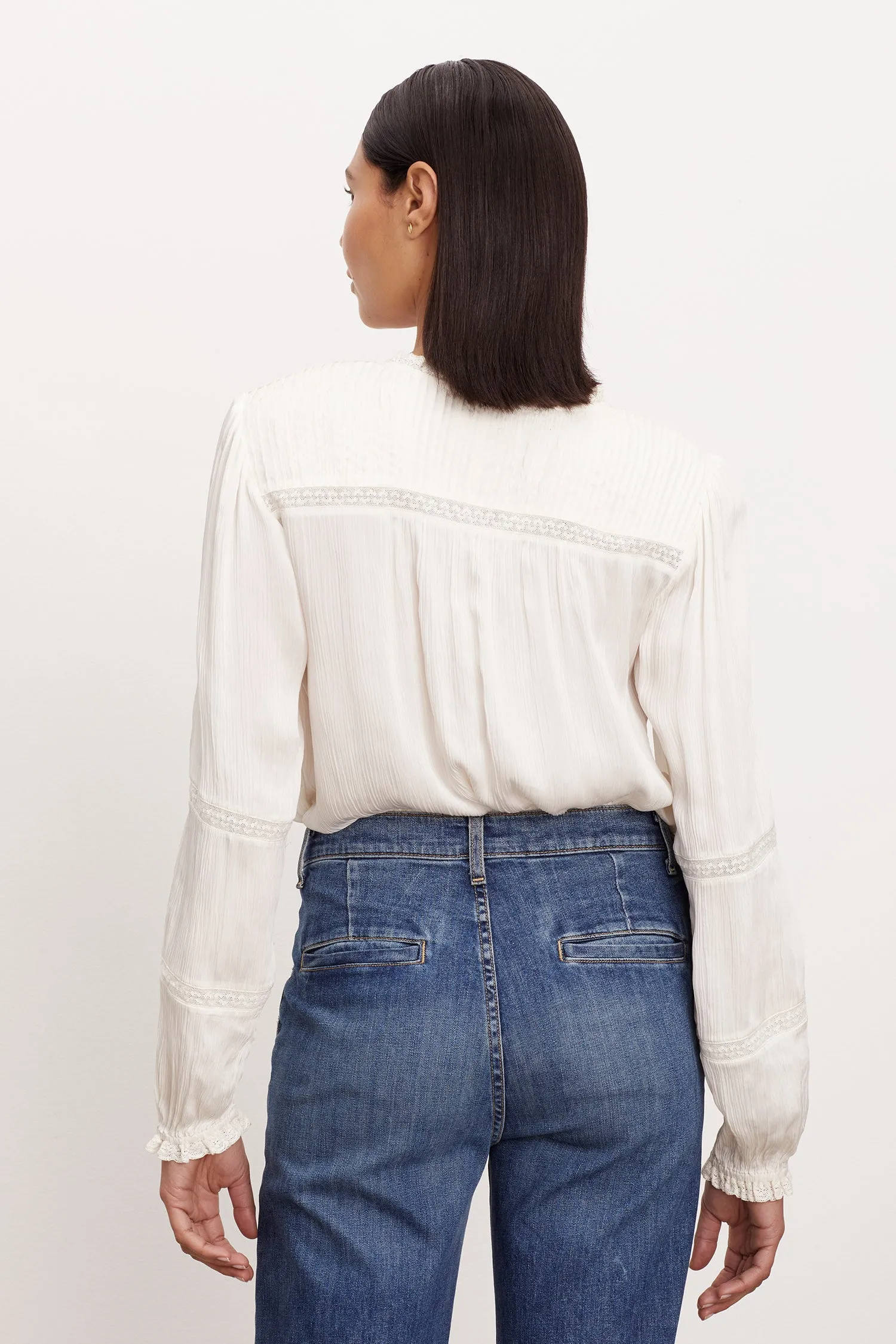 Velvet Koren Crinkle Viscose Lace Top in Ecru