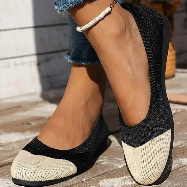 Women's Flying Knit Color-Blocked Shallow Mouth Flats 02967024C