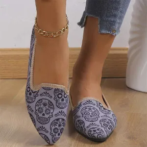 Women's Pointed Toe Shallow Mouth Skull Head Flat Shoes 13423018C
